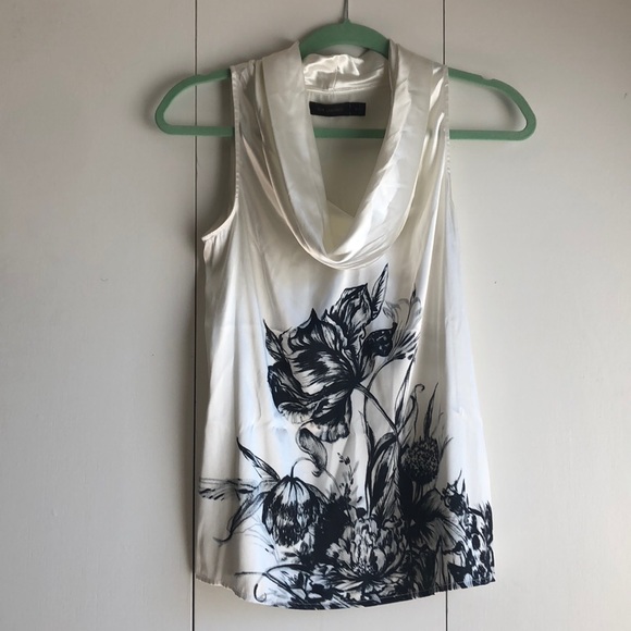 The Limited Tops - The Limited Silk white cowlneck tank